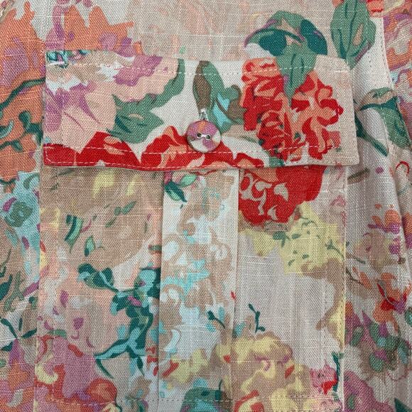 Tribal floral cropped linen blend button down blouse size large - Picture 8 of 9